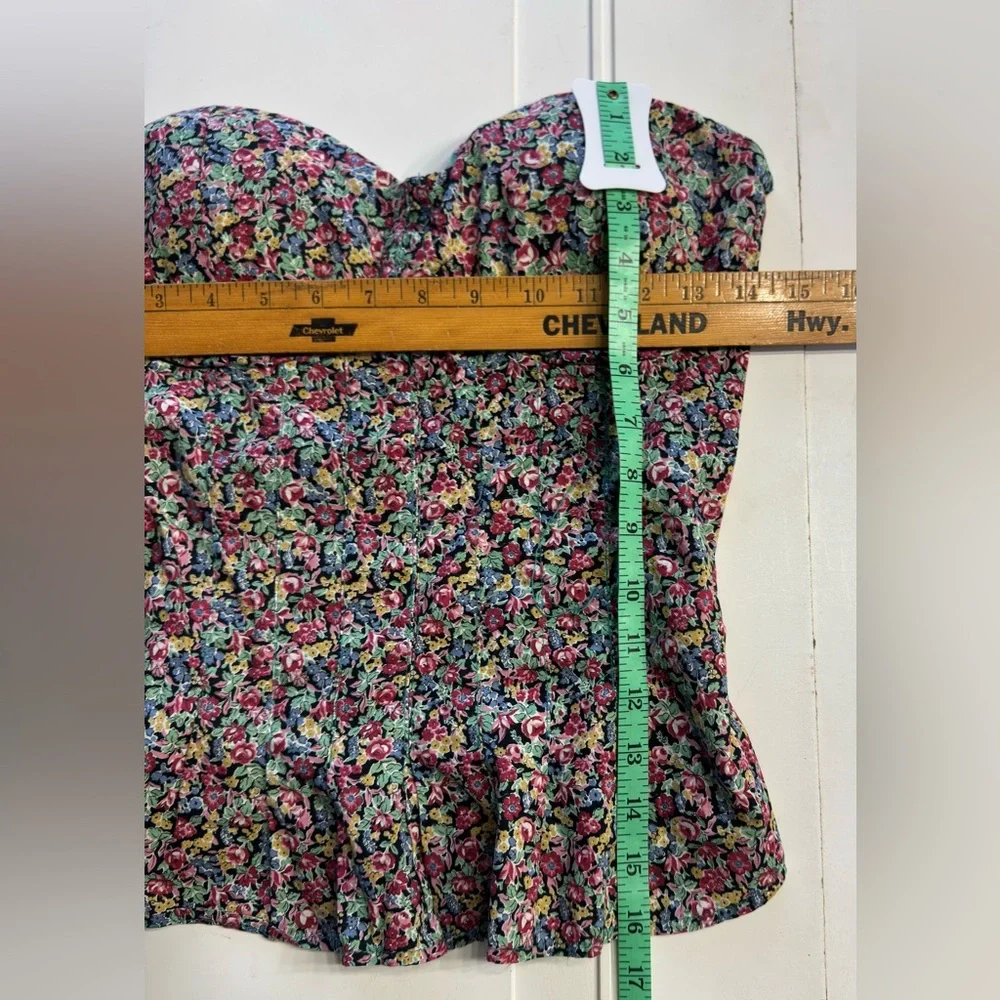 American Rag CIE Women’s Sz Medium Cotton Floral Ruffle Strapless Blouse Top - Picture 4 of 6